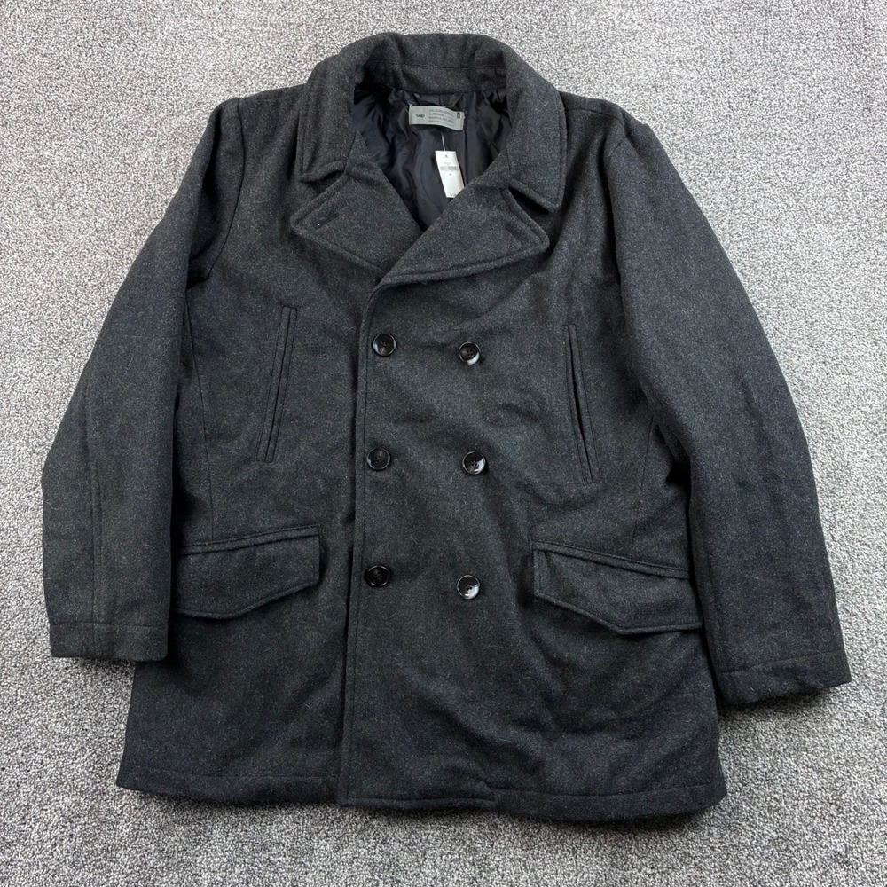 NWT Gap Pea Coat Mens XL Gray Wool Blend Double Breasted Quilted Lined Classic